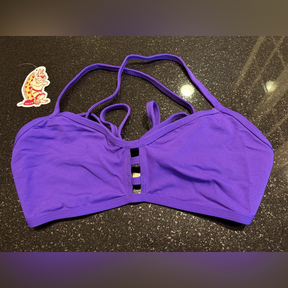 NEW Jolyn Tomcat Cutout Racerback Bikini Top Swim Sport Purple XXL Jolyn size D
